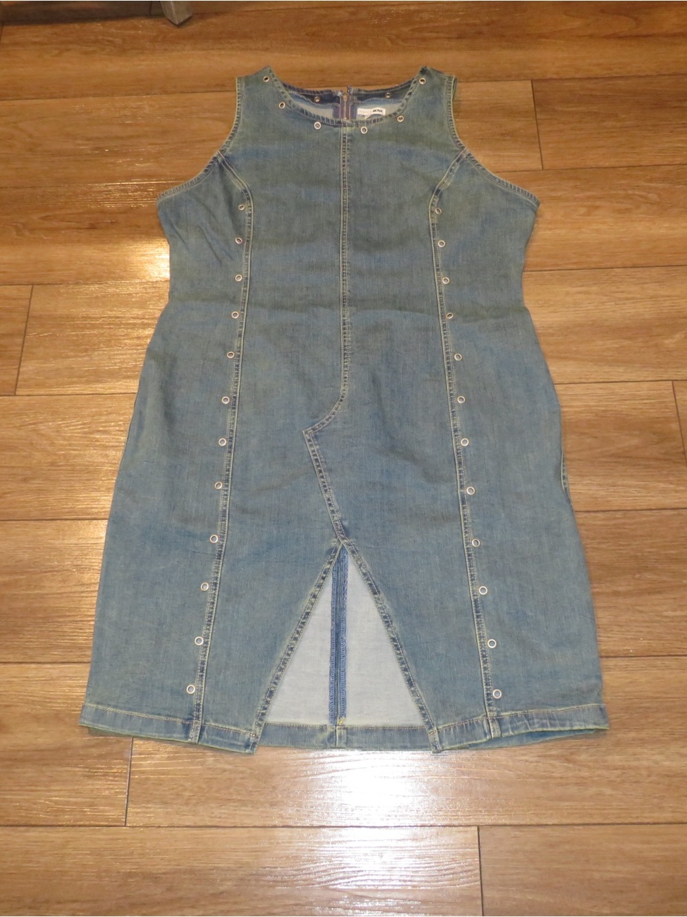 Fashion Nova Light Blue Denim Sleeveless Dress with Front Slit